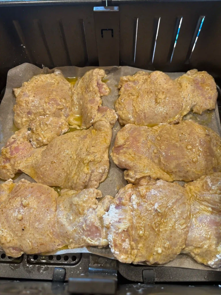 Air Fryer Maple Curry Chicken Thighs crispy curry marinated chicken thighs air fryer