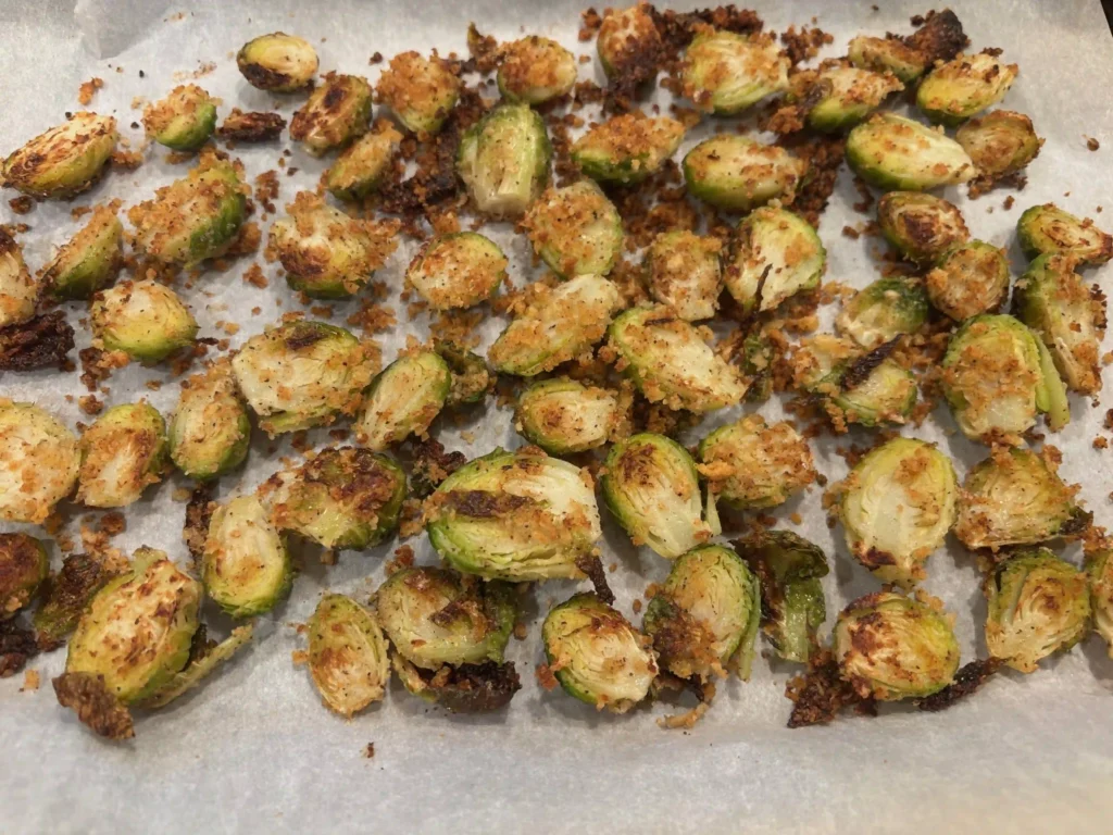 garlic parm roasted brussels sprouts cooked