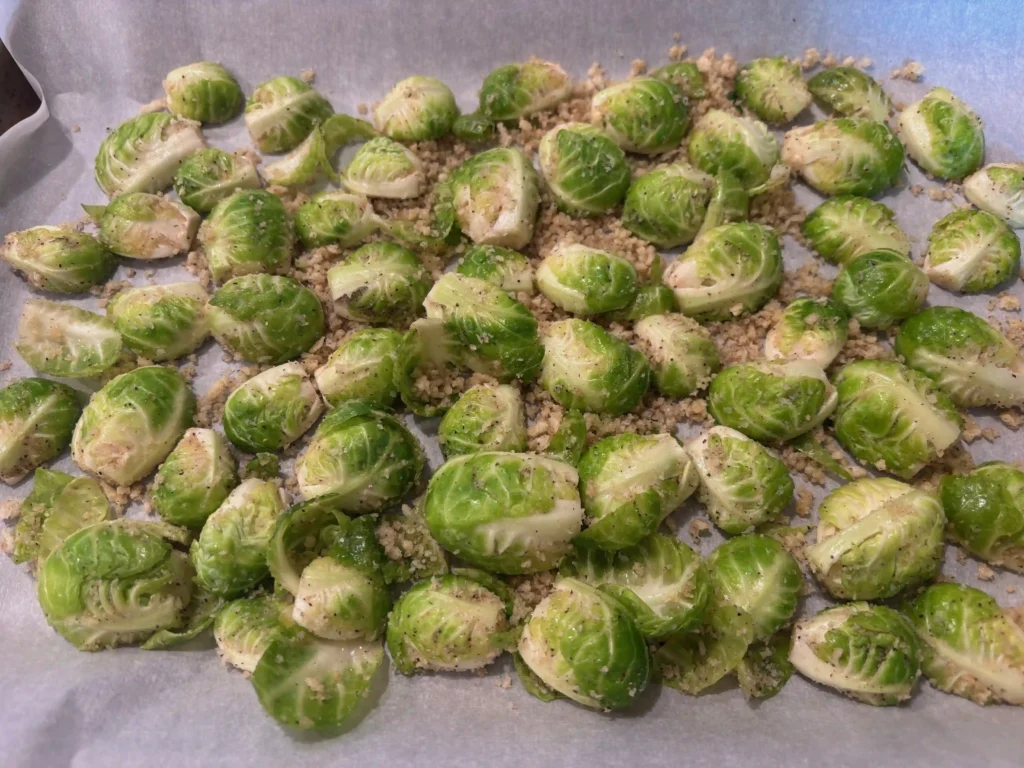 garlic parm roasted brussels sprouts seasoned