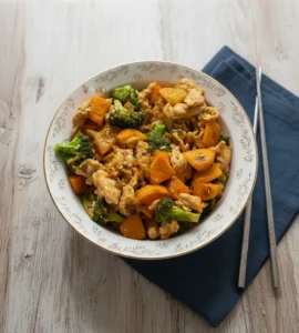 sweet and spicy chicken with mixed vegetables