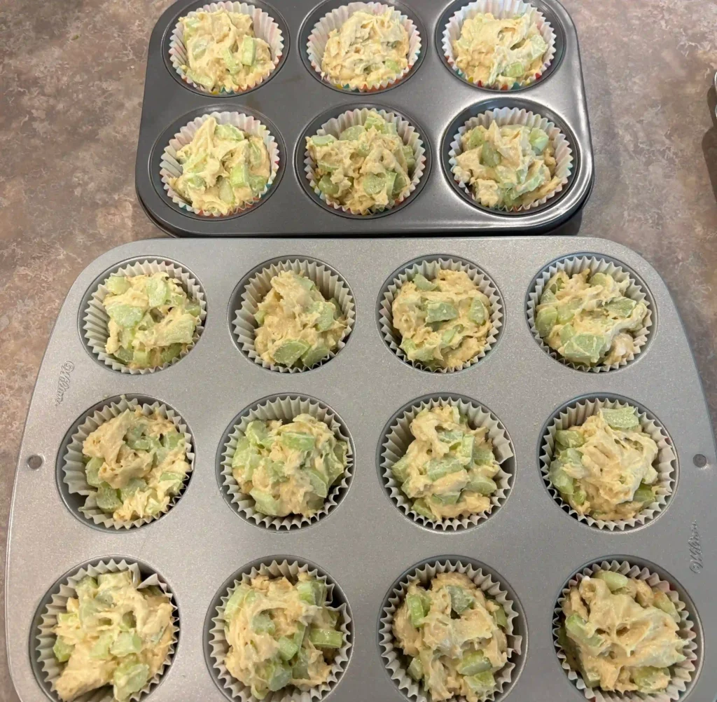 rhubarb pecan streusel muffins filling