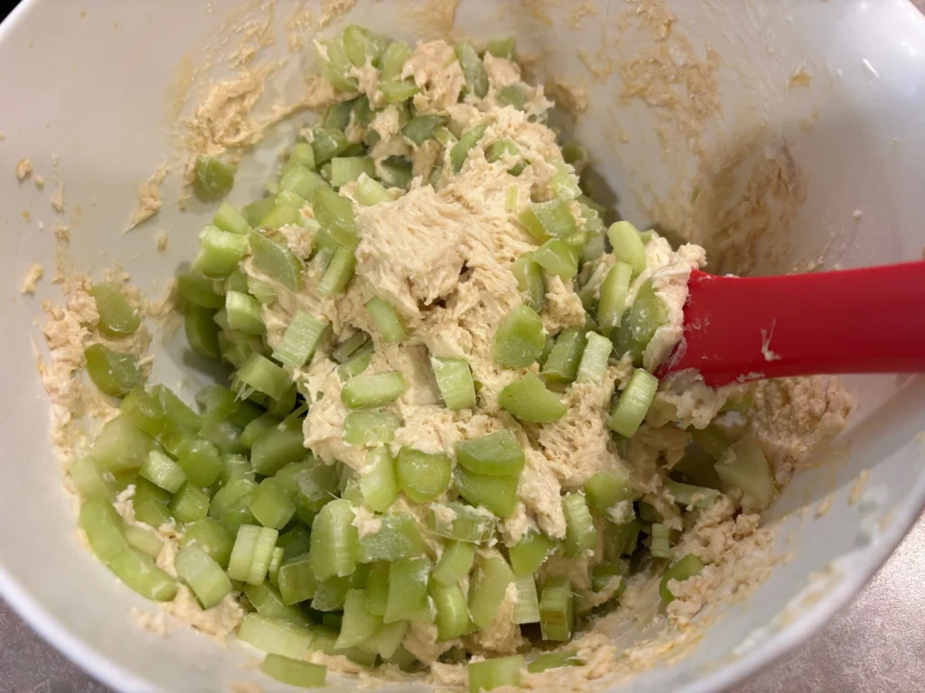 rhubarb pecan streusel muffins mixing