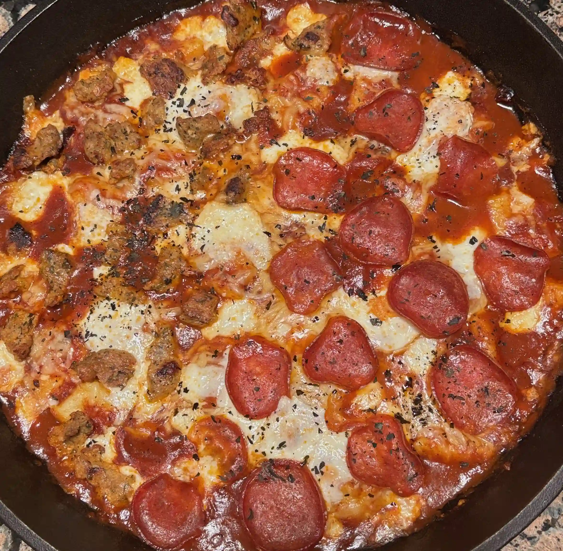 Cast Iron Gnocchi Pizza Bake cast iron gnocchi pizza bake close look