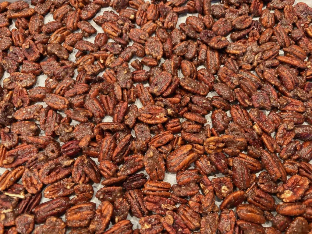crunchy cinnamon sugar free candied pecans before baking