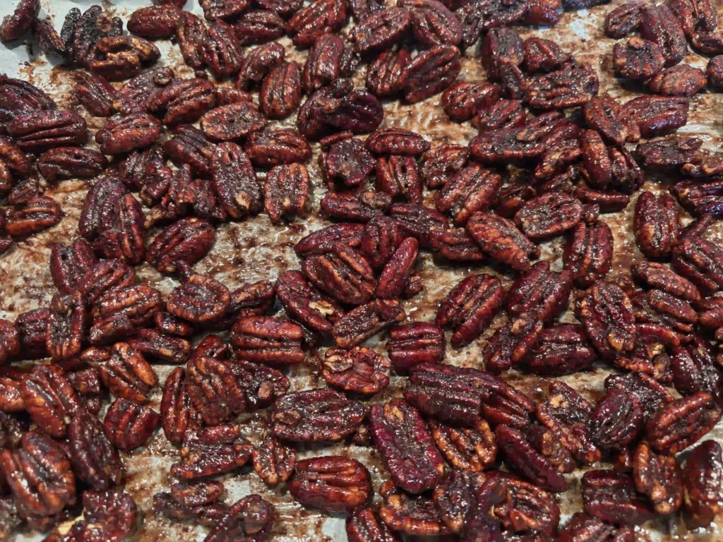 crunchy cinnamon sugar free candied pecans close look