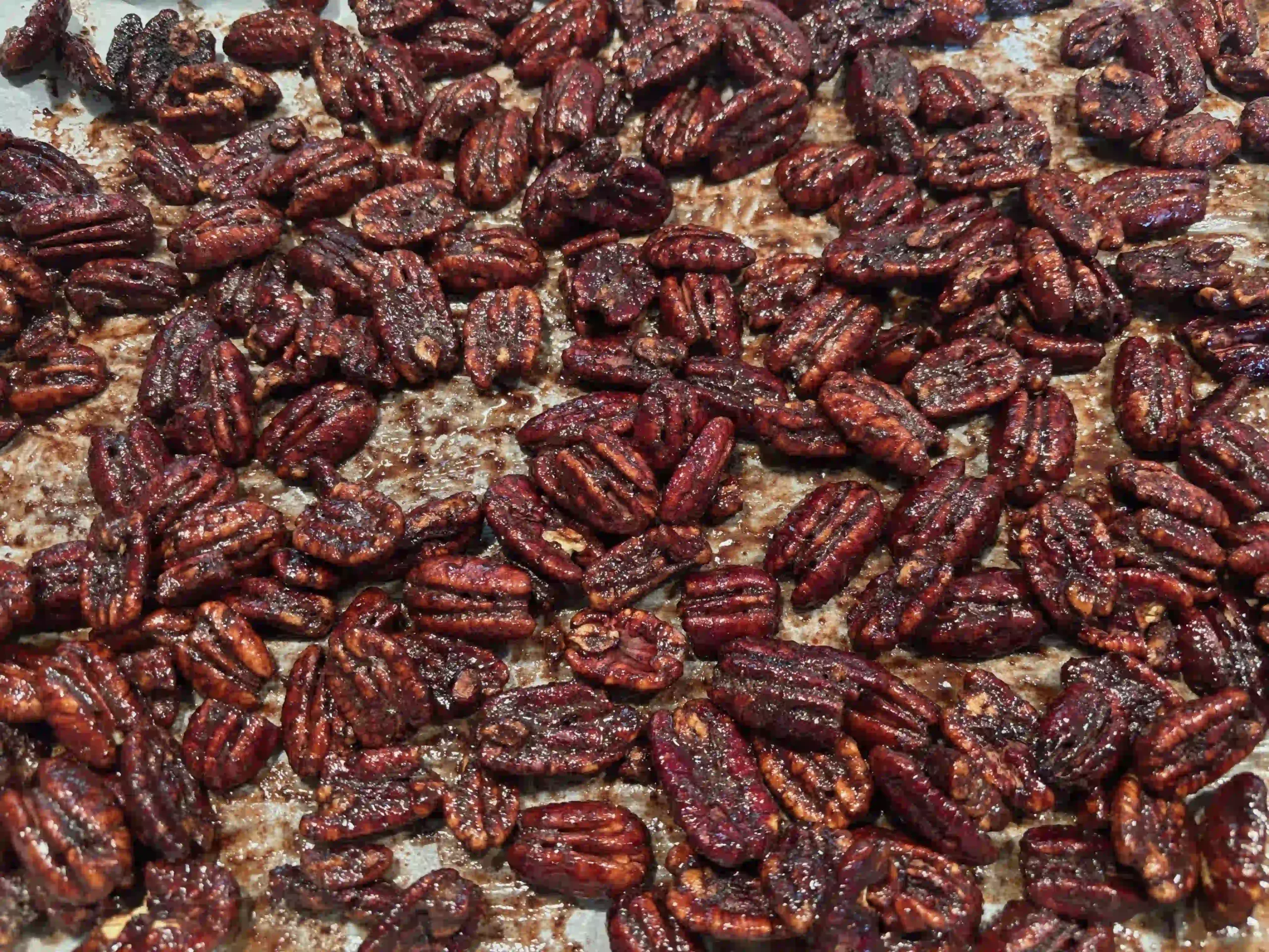 crunchy cinnamon sugar free candied pecans close look