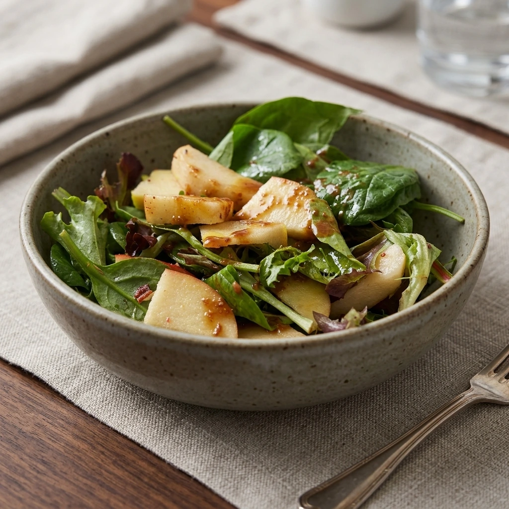 apple and pear salad with candied pecans close look