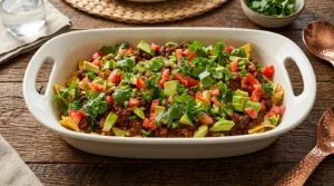 chili queso nachos with avocado & cilantro hero