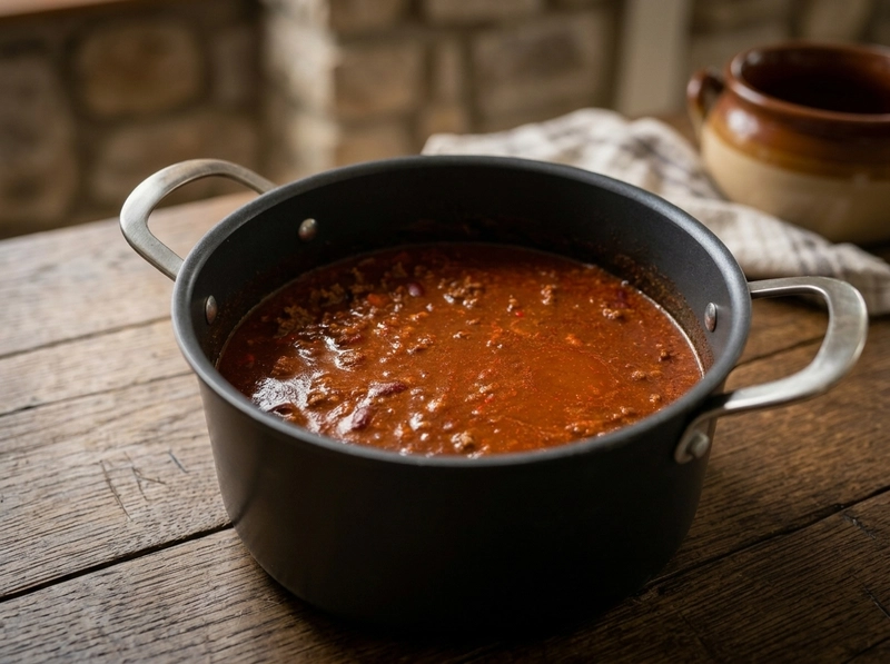 rich stout & coffee beef chili close look