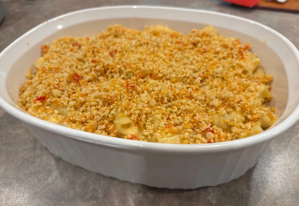 calabrian chili ziti mac and cheese. add breadcrumbs
