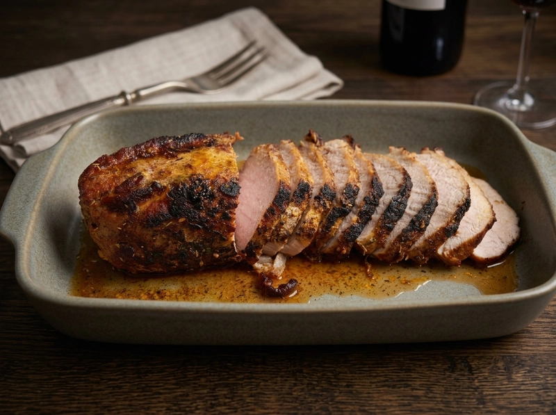 maple soy glazed pork roast close look