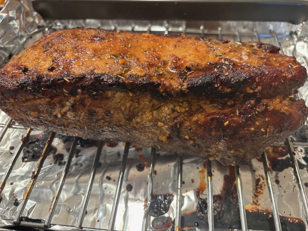 maple soy glazed pork roast after bake